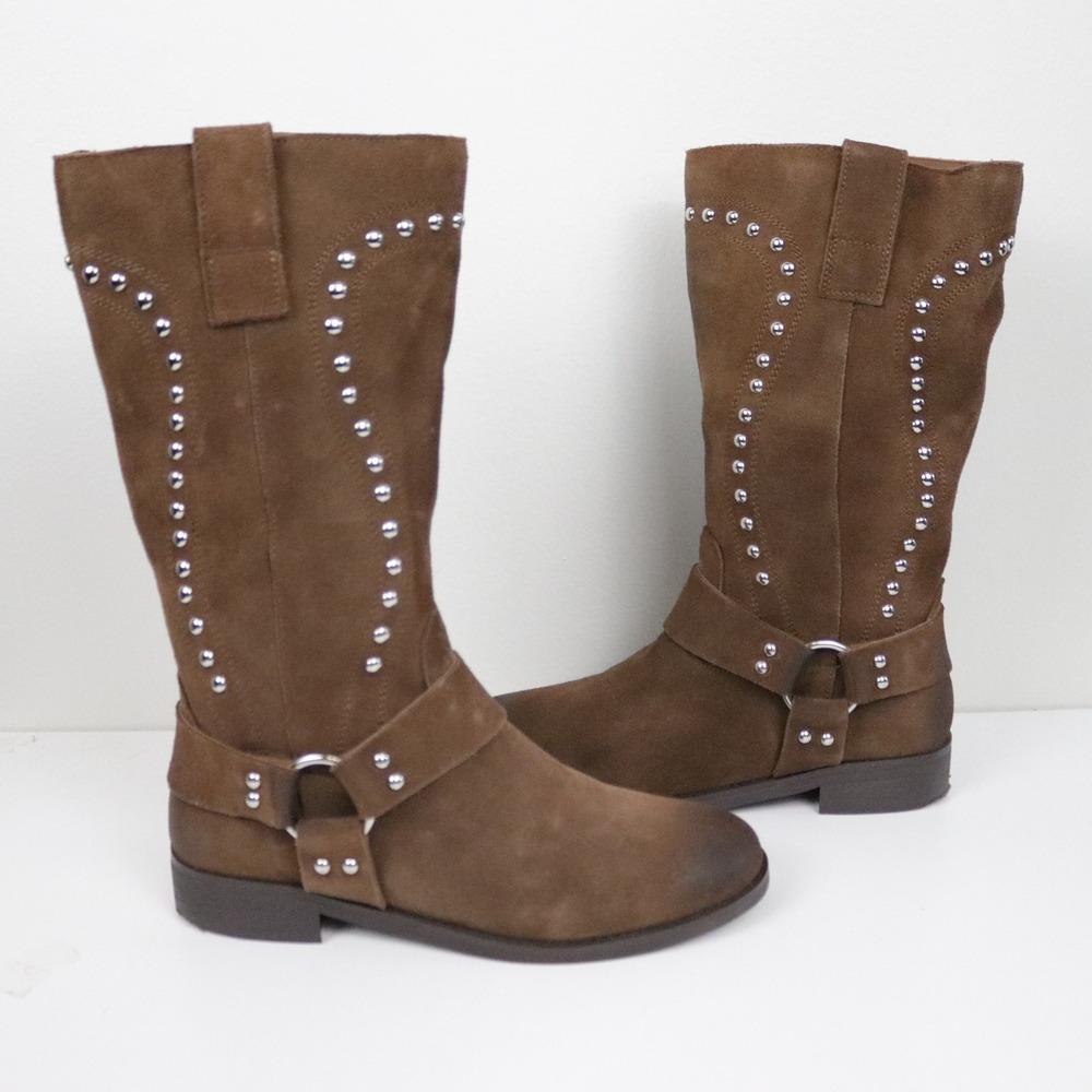 Anthropologie Bibi Lou Suede Studded Harness Western Boots EU 37 US 6 - 6.5 - Picture 6 of 10